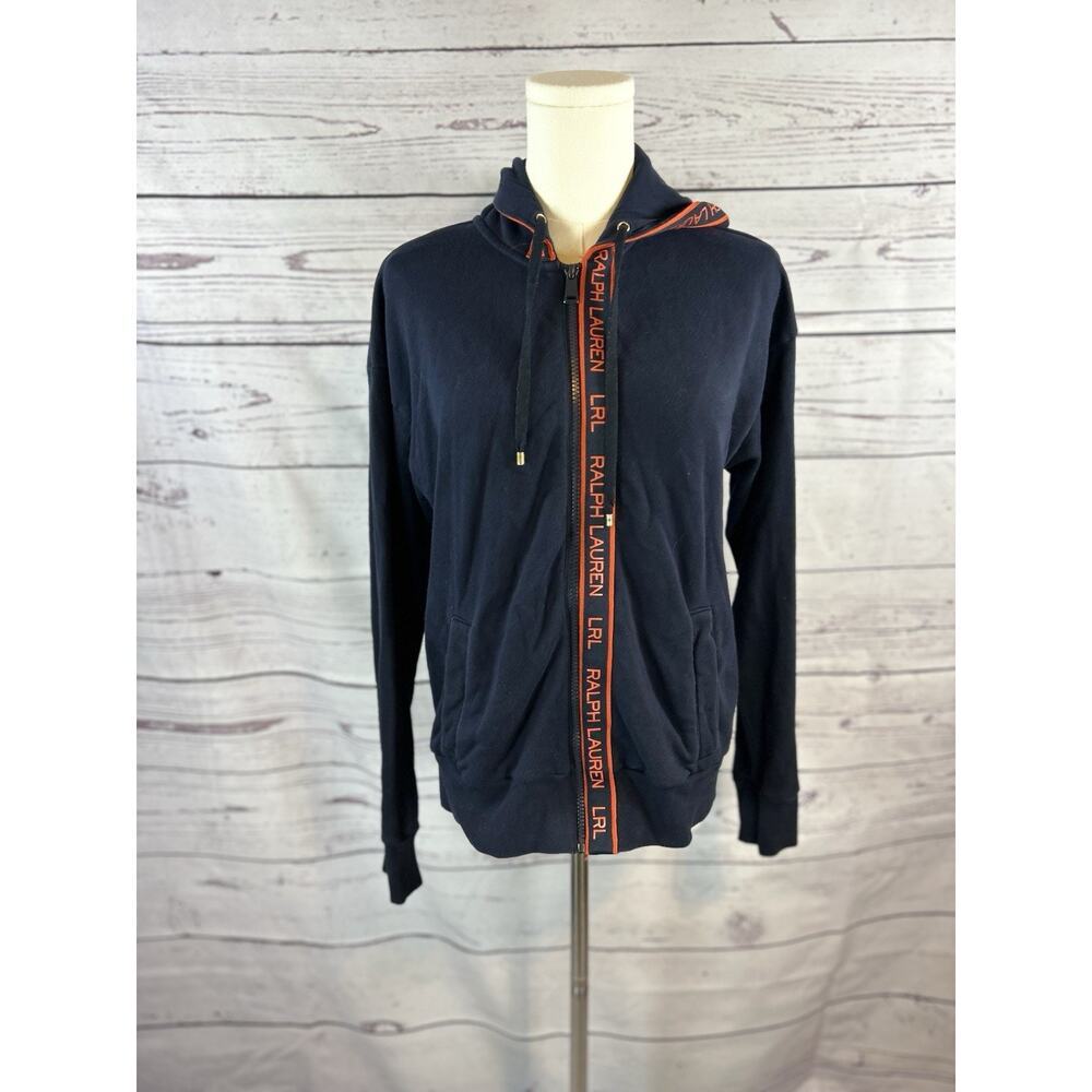 Lauren Ralph Lauren Hoodie Womens Small French Terry Full Zip Logo Trim